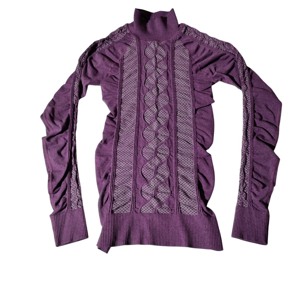 Athleta Comet L/S Mockneck Fitted Top Purple Small Work Out - Shrunk? Pinhole